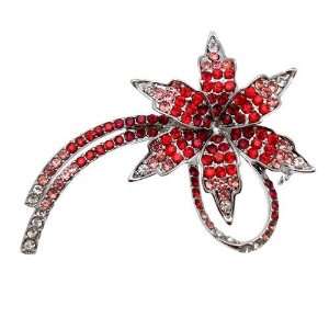  Acosta   Red Crystal Floral Flower Brooch Jewelry