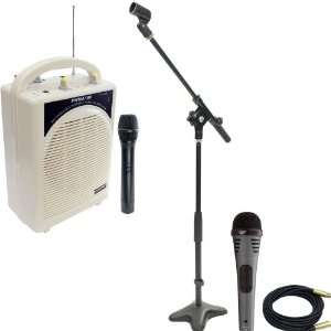 Mic, Cable and Stand Package   PWMA100 Rechargeable Portable PA System 