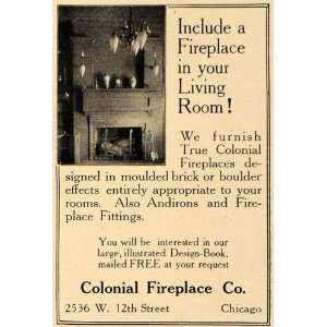  1907 Ad Colonial Fireplace Brick Boulder Effect Chicago 
