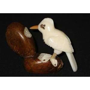 Ivory Woodpecker Tagua Nut Figurine Carving, 3.6 x 1.2 x 2.4  