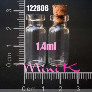 10 1000 Clear Glass Bottle Vial Cork 1.4ml Pyrex 122806  