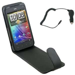  For HTC Incredible S S710E Flip Leather(Black) + Car 