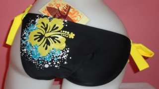 Hobie Tropical Rear Decal Side Tie Swimsuit Bikini Bottom Black Yellow 