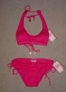 NEW Juicy Couture M Sweet Grenadine Pink Halter Tie Bottom Swimsuit 