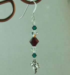 Christmas Holly Swarovski Crystals Earrings Sterling Silver Earwires 
