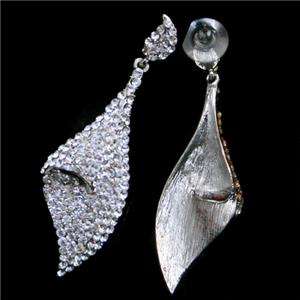 Leaf Dangle Pierced Earring w/ Swarovski Crystal Bridal  