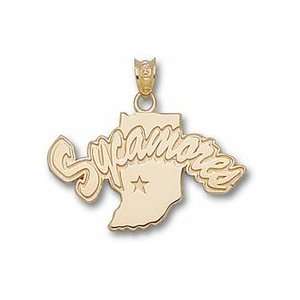 Indiana State Sycamores Sycamores with Indiana Map Pendant   14KT 