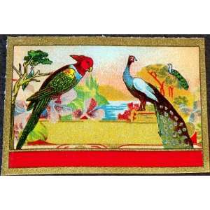    Exotic Litho Peacock and Parrot Dye Label, 1890s 