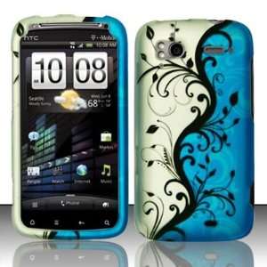 HTC Sensation 4G 4 G Silver and Blue with Black Flower Vines Design 