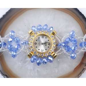  watch bracelt swarovski crystal beads   light blue 
