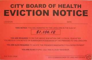 Humiliating Prank Sign BOARD OF HEALTH EVICTION NOTICE  