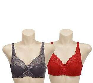BARELY BREEZIES S/2 Embroidered Microfiber & Lace Bras  