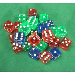   75 BRAND NEW BLUE,RED,GREEN MIXED DICE 19mm CASINO