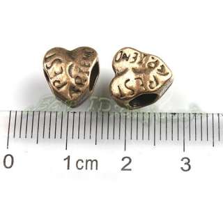 40x Wholesale Antique Bronze Charms Heart European Beads Fit Bracelets 