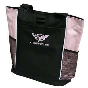 C5 Corvette Pink and Black Embroidered Tote Bag