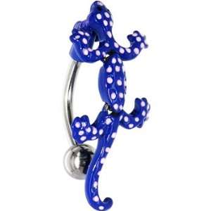  Top Mount Blue Polka Dot Lizard Belly Ring Jewelry