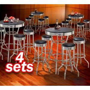 4x 5pc Black Wood Bar Table & Commercial Restaurant Chrome 