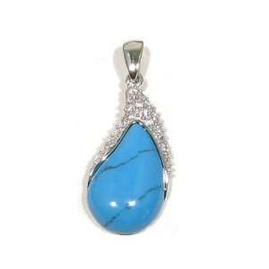 Pear Shaped Cubic Zirconia CZ Turquoise Fine 925 Sterling Silver with 