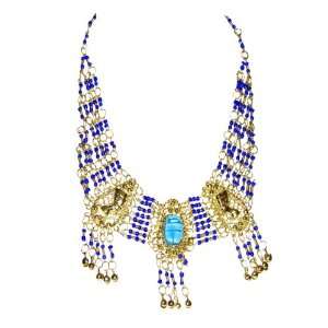  Handmade Blue Beaded Brass Necklace, Nefertiti Emblems Jewelry
