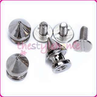 10 Sets Silver Cone Screwback Spikes Studs Leather Craft 12mm bags 