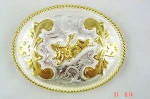 COWBOY RODEO BULL RIDER SILVER TROPHY BUCKLE  