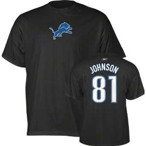 Calvin Johnson Black Detroit Lions Reebok Name & Number T Shirt