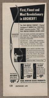 1954 Ad Paul Bunyan Archery Recurve,Reflex, Glass Bows  