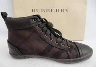 Mens Burberry Black Brown Leather Canvas Checked Ankle Boots Sneakers 