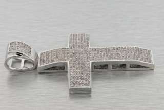 14K WHITE GOLD PLATED MICRO PAVE SIMULATED LAB DIAMOND CROSS CLASSIC 