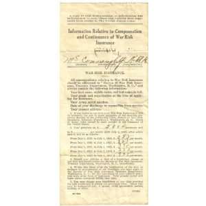   Risk Insurance Quote Dated 1919, Camp Sherman, Ohio 