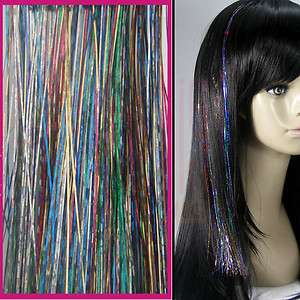 100 colorful Shinny strands Tinsel Hair Extensions  