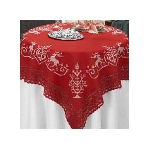  Red Christmas Deer Table Topper Stamped Cross Stitch Kit 