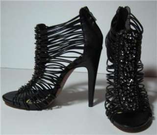   Lorelai Strappy Leather Gladiator Sandal Jewels Studs Stilettos Black