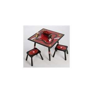  Firefighter Table & 2 Stool Set in Red Black