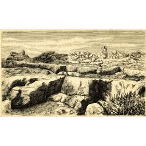 1872 Wood Engraving Cairns Muweileh Rock Formation Scenery Landscape 