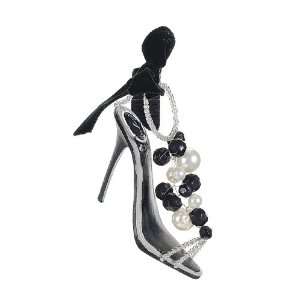 Black Stiletto High Heel Sandal With Pearl Christmas Ornament #XM1185 