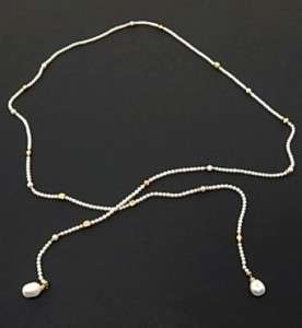 Joann Smyth Cultured Pearl & 18Kt Gold 42 long w/Gold stations Lariat 
