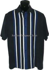 NWT NAT NAST Camp Shirt SILK Black Ivory Blue $160 M  