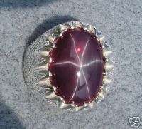 MENS BIG LINDY LINDE STAR RUBY CREATED SAPPHIRE SS RING  