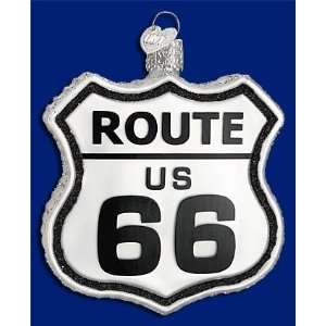   Christmas decoration Route 66 historic route sign ornament glass 3 1/2