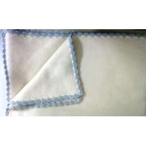  Cashmere Baby Blanket, Off White with Light Blue Trim 