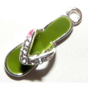  Girly Things/Charms/Silver & Green Flip Flop w/Crystals 