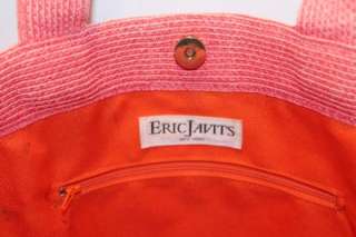 ERIC JAVITS Woven Pink Salmon Squishee Handbag Shopper Tote Beach Bag 