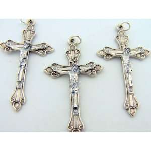 Lot 3 Rosary Part Catholic Crucifix Silver Gild Cross 1 3/4 Christian 