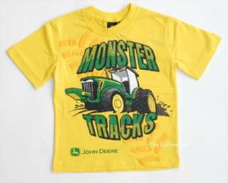 New JOHN DEERE Boys T Shirt Sz 4 Yellow Monster Tracks  