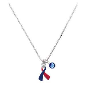  Red & Blue Awareness Ribbon Charm Necklace with Sapphire 