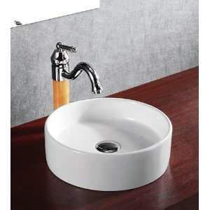   Porcelain White Vessel Round Flat Side Bowl Sink