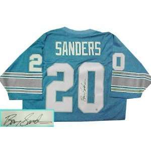  Barry Sanders Autographed Blue Custom Style Jersey Sports 
