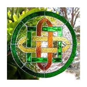 Celtic Knot Stained Glass Suncatcher in Green & Gold   14 