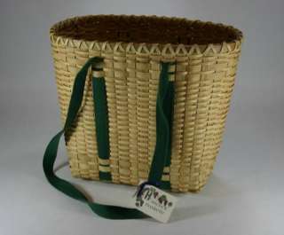 Hancock Hand Woven Carry All Basket Tote   Green Straps  